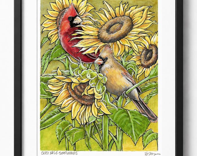 Cardinals and Sunflowers Print