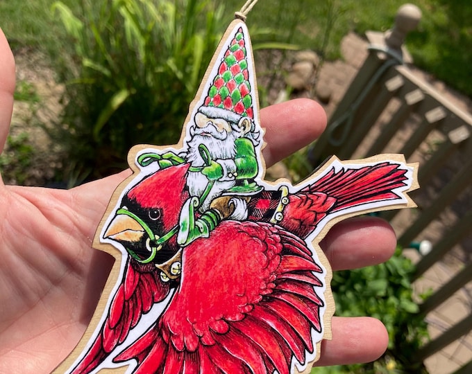 Ornament, Gnome on Red Cardinal