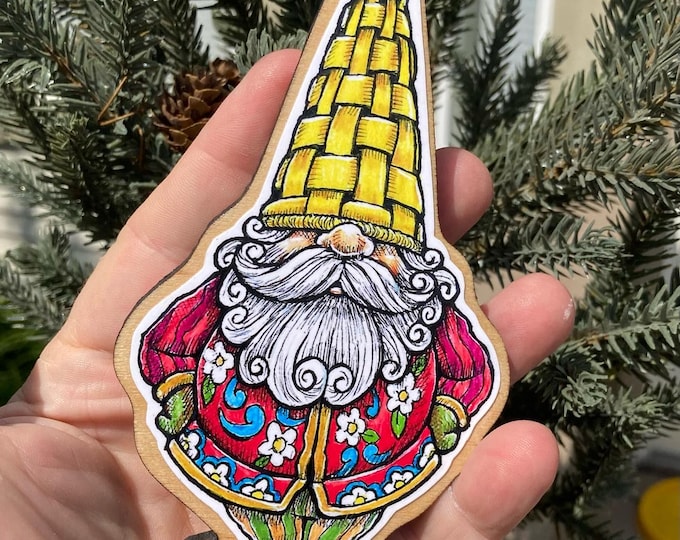 Ornament, Basket Hat Gnome (Santa)