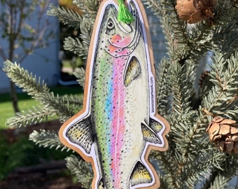 Ornament, Rainbow, Trout, Fish, Christmas, Tree, Michigan, Fisherman, Game, freshwater, Handmade, Fly
