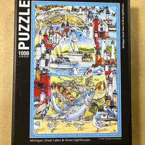 Great Lakes, Great Lighthouses. Puzzle, Michigan, Beach, Towns, Lighthouses, Birds, Beach, Fishing, Fish, Boats, Scenery, Art, Coast