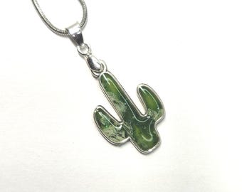 Polymer Clay Filled Cactus Pendant on 18 inch Stainless Steel Snake Chain