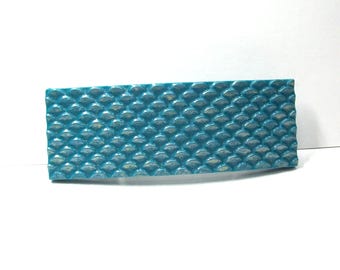 Handmade Barrette From Polymer - Textured Turquoise with Pearl Mica Highlights