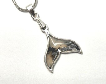 Polymer Clay Filled Whale Tail Pendant on 18 inch Stainless Steel Snake Chain