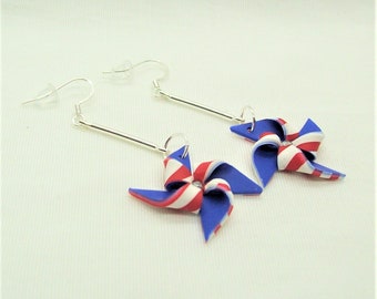 Polymer Clay Handcrafted Dangle Earrings - Patriotic Pinwheels