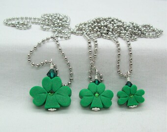 St Patrick's Day Shamrock Necklace Handcrafted from Polymer Clay Offered in 3 Sizes