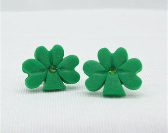 Green Shamrock Good Luck St Patrick's Day Stud Post Earring