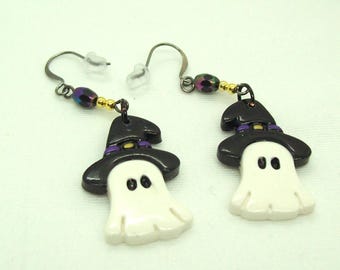Halloween Ghost with Black Witch's Hat