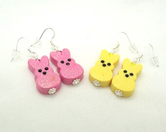 Polymer Clay Easter Bunny Peep Earrings: Pink or Yellow Dangle