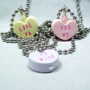 Conversation Heart Valentine Necklace on Ball Chain You Pick Color and Saying Valentine Jewelry image 2