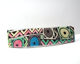 Handmade Barrette From Polymer Clay - Stenciled and Colored with Mica Powder - LARGE SIZE