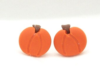 Handmade Halloween Pumpkin Stud Earrings, Polymer Clay