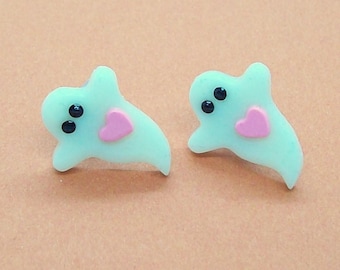 Glow in the Dark Ghost Earrings – Handmade Polymer Clay Studs