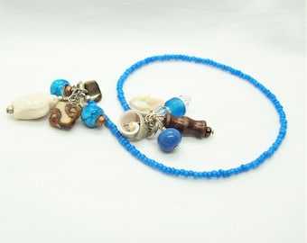 Seashore Book Thong Bookmark with Handmade Polymer Clay Charm and Beads Gift for Book Lover Reader