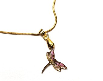Polymer Clay Filled Dragon Fly Pendant on 18 inch Snake Chain