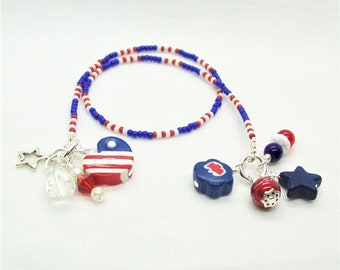 Patriotic Book Thong Bookmark with Handmade Polymer Clay Charm and Beads Gift for Book Lover Reader
