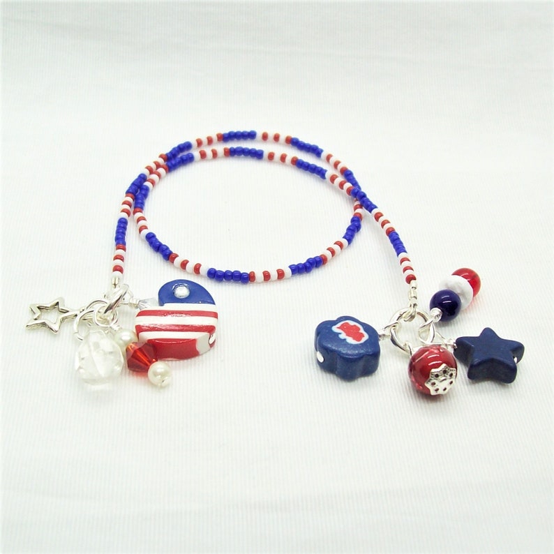 Patriotic Book Thong Bookmark with Handmade Polymer Clay Charm and Beads Gift for Book Lover Reader image 1