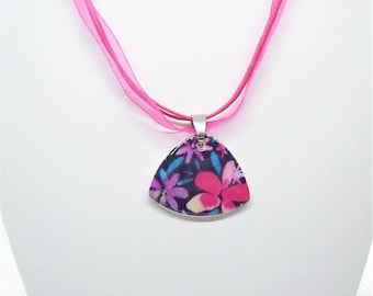 Polymer Clay Summer Flower Pendant on Ribbon and Cord