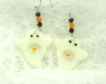 Halloween Ghost Earrings - Glow in the Dark - See Thru Tummy with Candy Corn