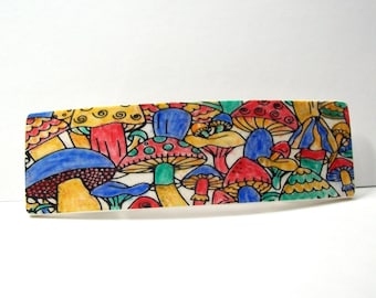 Handmade Barrette From Polymer - Hand Painted Mushrooms