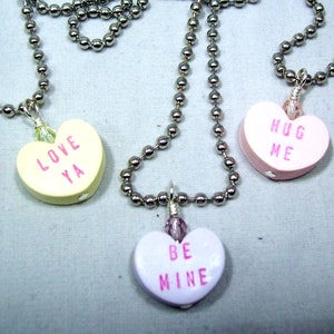 Conversation Heart Valentine Necklace on Ball Chain You Pick Color and Saying Valentine Jewelry image 3