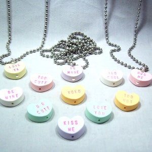 Conversation Heart Valentine Necklace on Ball Chain You Pick Color and Saying Valentine Jewelry image 5