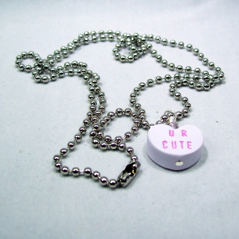 Conversation Heart Valentine Necklace on Ball Chain You Pick Color and Saying Valentine Jewelry image 4