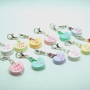 Conversation Heart Valentine Zipper Pull - Purse Charm - You Pick Color and Saying