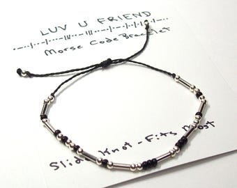 Morse Code LUV U FRIEND Adjustable Bracelet You Pick Color