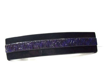 Handmade Barrette From Polymer - Purple Textured Strip Over a Black Base