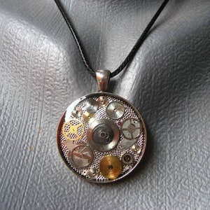 PARURE Steampunk unisexe, Les rouages du temps sur fond argenté diamètre 30mm ou 25mm image 10