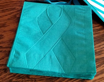 Embossed Cocktail Beverage Napkins - Cancer Ribbon Napkins - Cervical or Ovarian Cancer Awareness Napkins Teal Embossed Napkins 25 Pcs