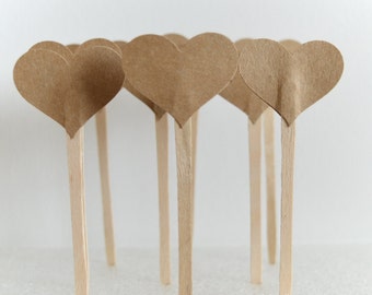 Kraft Cupcake Toppers - Dessert Toppers - Party Food Picks - Rustic Wedding Decor - Bridal Showers - Country Weddings - Heart Shaped Toppers