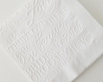 Cocktail Napkins - Embossed Wedding Words Napkins - Embossed Bridal Shower or Engagement Party Beverage Napkins -  25 Pcs