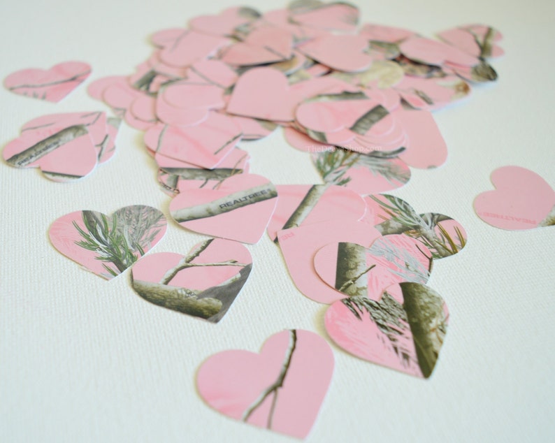 Pink Camo Confetti Rustic Country Weddings Camouflage Paper Hearts Table Scatter Camo Confetti Hearts Camouflage Heart Confetti