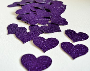 Glitter Confetti - Dark Purple Glitter Confetti Hearts - Glitter Wedding Decor or Bridal Shower Hearts - Table Scatter  Confetti 50 Pcs
