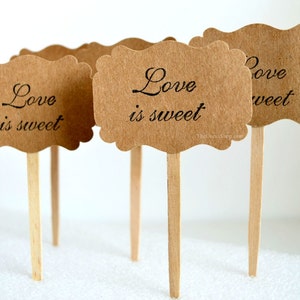 Cupcake Toppers - Love Is Sweet Picks - Wedding Cupcake Toppers - Dessert Toppers - Party Appetizer Picks - Wedding Cupcake Decorations