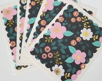 Floral Note Cards With Envelopes  5 Flowery Note Cards - Cards -  Stationary Set - Greeting Card Set - Blank Card Set - Flower Cards