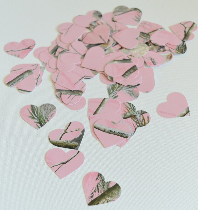 Pink Camo Confetti Rustic Country Weddings Camouflage Paper Hearts Table Scatter Camo Confetti Hearts Camouflage Heart Confetti