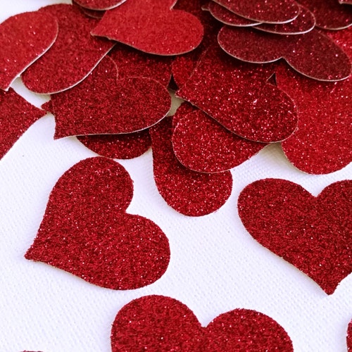 Red Glitter Hearts Confetti Wedding Decor Valentines Day Etsy