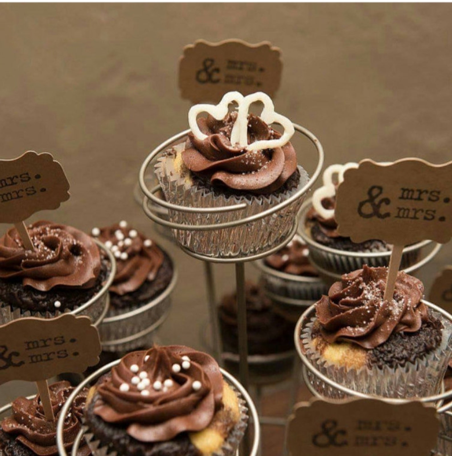 Kraft Cupcake Toppers Mrs & Mrs Wedding Cupcake Toppers Etsy