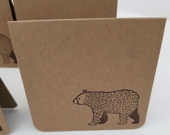 12 Mini Kraft Cards - 2.75 x 2.75 Cards - Bear Cards - Lunch Box Cards - Note Cards - Mini Blank Cards - Small Note Card Set - Wildlife Card