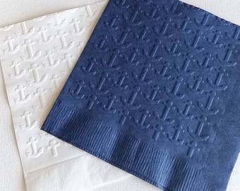 Cocktail Napkins - Embossed Wedding Napkins - Embossed Anchor Beverage Napkins - Navy Theme Party - Personalized Party Napkins  25 Pcs