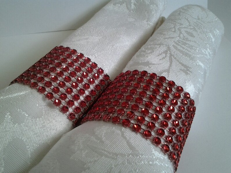 Red Bling Napkin Rings Rhinestone Napkin Ring Wraps Holiday Party Napkin Rolls Red Hat Luncheon Napkin Rings 25 Pc Lot image 2