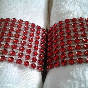 Red Bling Napkin Rings Rhinestone Napkin Ring Wraps Holiday Party Napkin Rolls Red Hat Luncheon Napkin Rings 25 Pc Lot image 3