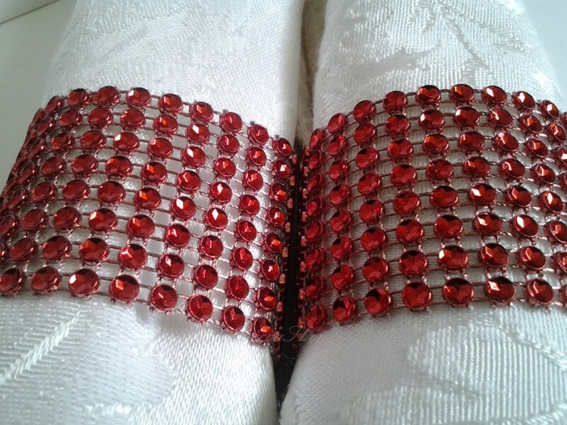 Red Bling Napkin Rings Rhinestone Napkin Ring Wraps Holiday Party Napkin Rolls Red Hat Luncheon Napkin Rings 25 Pc Lot image 3