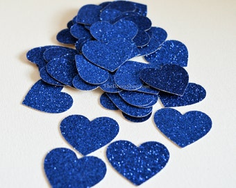 Glitter Confetti - Blue Glitter Confetti Hearts - Glitter Wedding Decor - Party Cut Out Glitter Hearts - Table Scatter  Confetti 50 Pcs