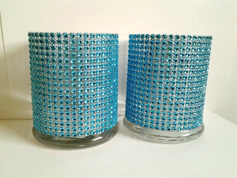 Glass Cylinder Vases Turquoise Teal Bling Centerpiece Vases Etsy