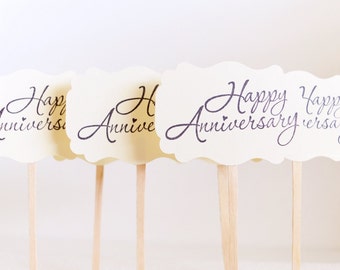 Cupcake Toppers - Happy Anniversary Picks - Wedding Anniversary Cupcakes - Dessert Picks - 50th Anniversary Picks - Cupcake Decorations