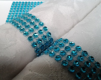 Turquoise Napkin Rings - Teal Bling Wedding Napkin Rings -Party Napkin Rings - Rhinestone Diamond Crystal Elegant Wedding Napkin Rings